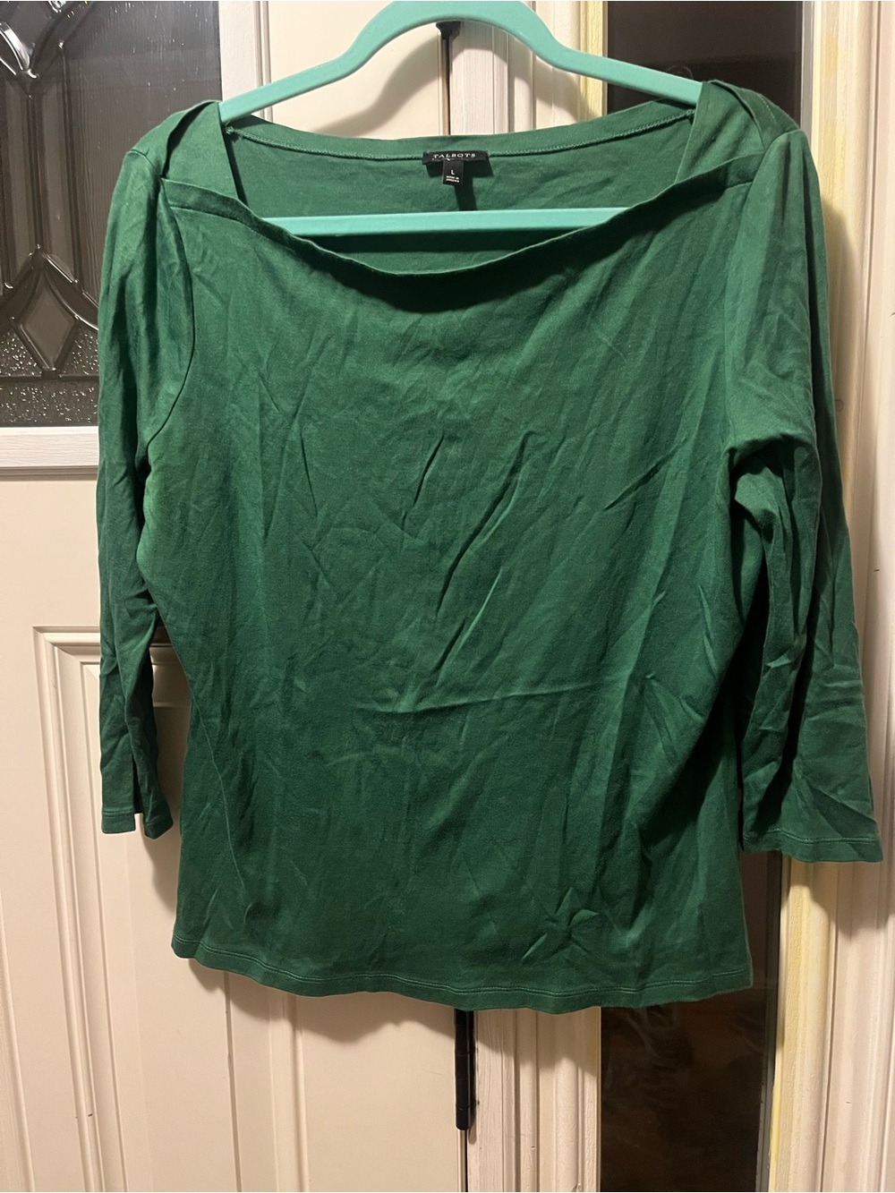 Ann Taylor Green Boatneck Three-Quarter Sleeve Top